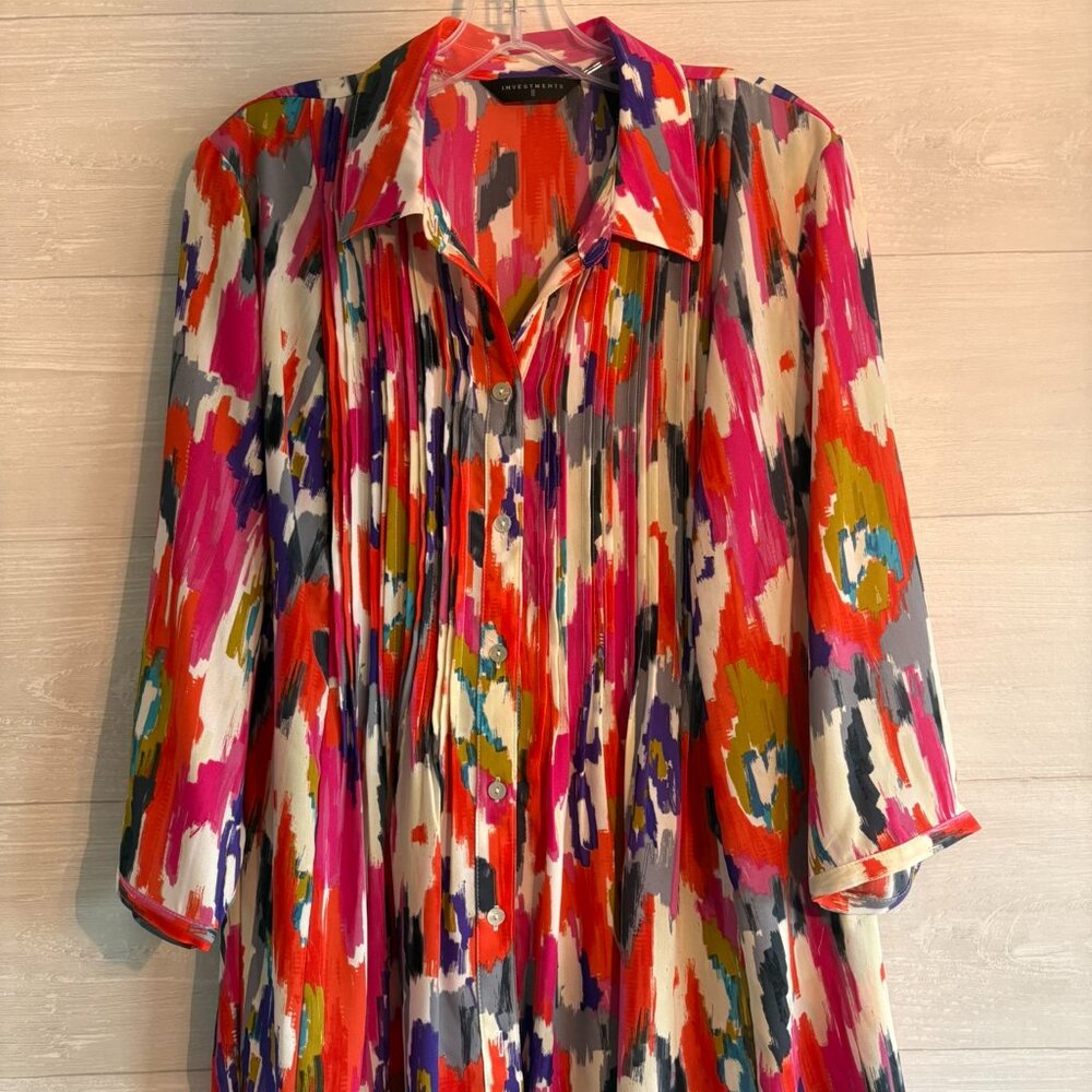 Investments Multi color print long sleeve button up blouse NWT 1X